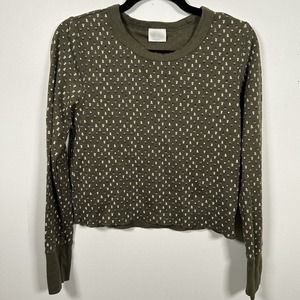 Abound Green Crew Neck Floral Long Sleeve Crop Thermal Knit Top Women's Medium